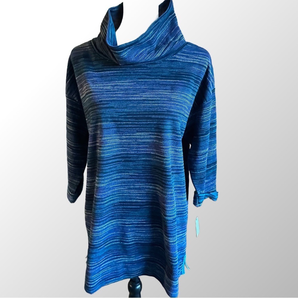 Talbots Pullover NWT Women 1XP Blue Space Dye Cowl Neck Velvet Trim Top